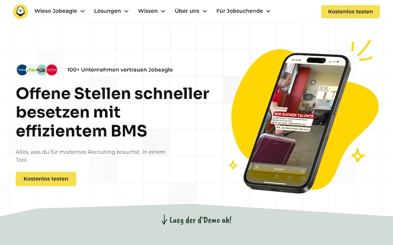 Startseite von Jobeagle mit Recruiting-Tool auf einem Smartphone